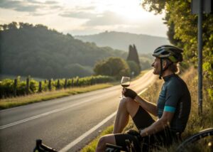 ciclista beviendo vino