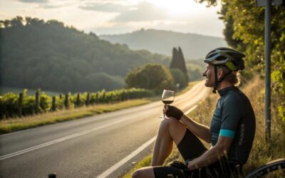 ciclista beviendo vino