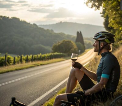ciclista beviendo vino