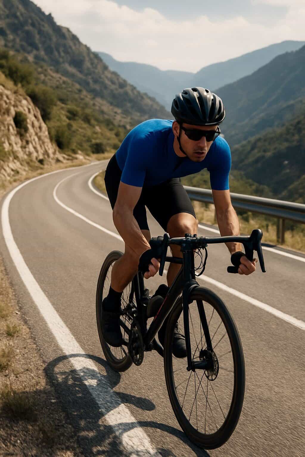 Ciclista coronando un puerto tras un entrenamiento de subida