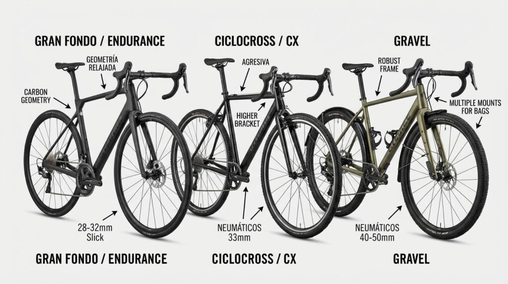 Diferencias entre bicicletas de gran fondo, ciclocross y gravel