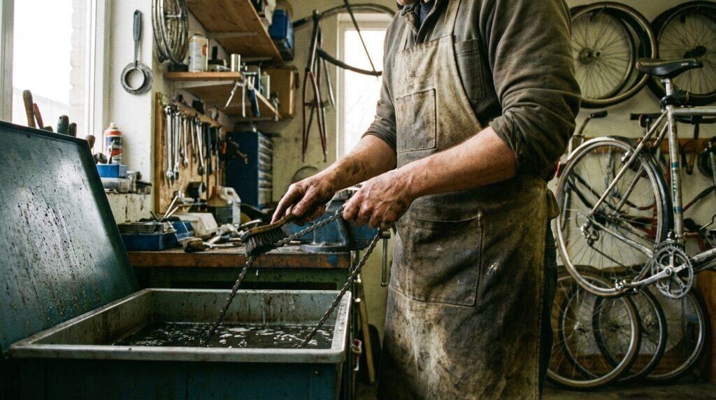 desengrasar la cadena en la bicicleta