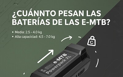 Batería para e-MTB Powerpack XL, peso y capacidad, carga y compatibilidad con bicicletas eléctricas.