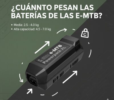 Batería para e-MTB Powerpack XL, peso y capacidad, carga y compatibilidad con bicicletas eléctricas.