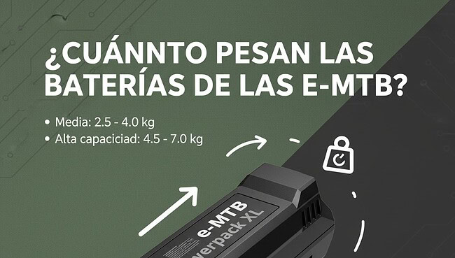 Batería para e-MTB Powerpack XL, peso y capacidad, carga y compatibilidad con bicicletas eléctricas.