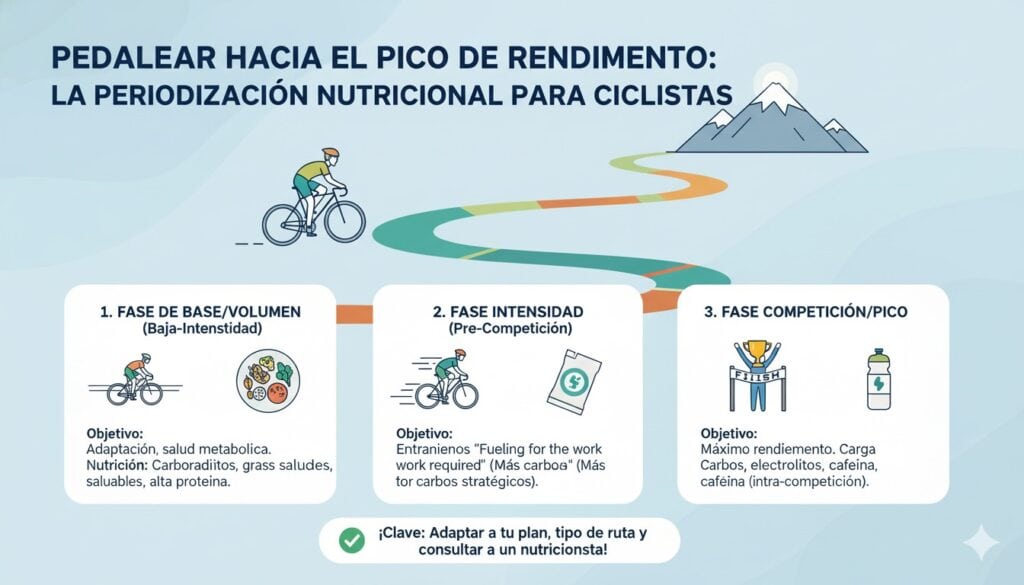 Pedalear hacia el pico de rendimiento: La periodización nutricional para ciclistas