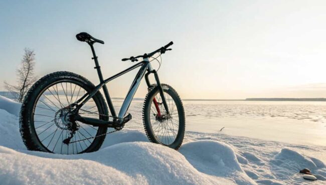 bicicleta de monta a encima de la nieve