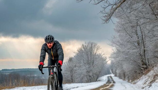 ciclista entrenando en invierno