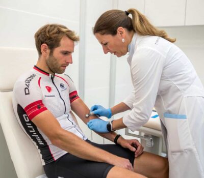 ciclista pinchandose en vena