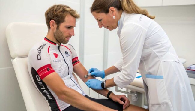 ciclista pinchandose en vena