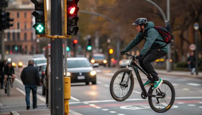 ciclista saltadose un semaforo