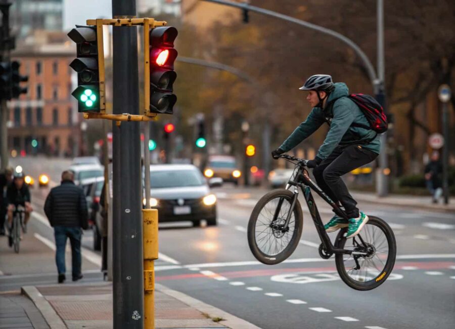 ciclista saltadose un semaforo