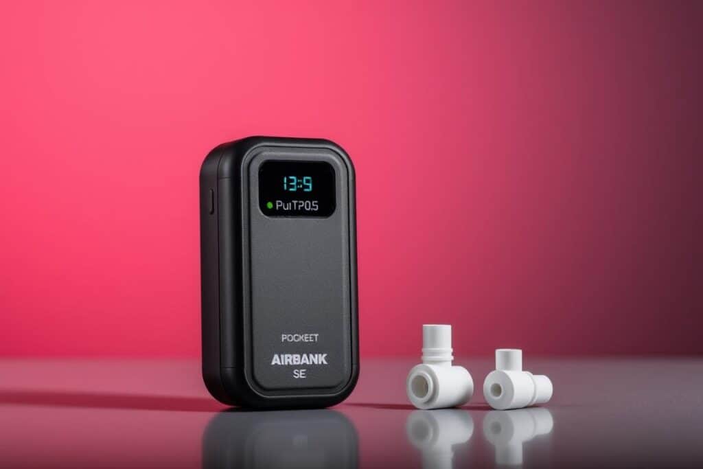 AIRBANK Mini Bomba POCKET SE con sus accesorios y pantalla digital