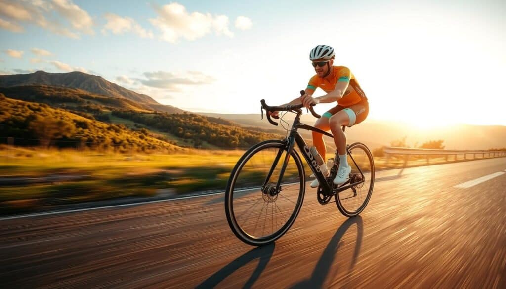 Ciclista disfrutando de mayor velocidad con ruedas de carbono para bicicletas