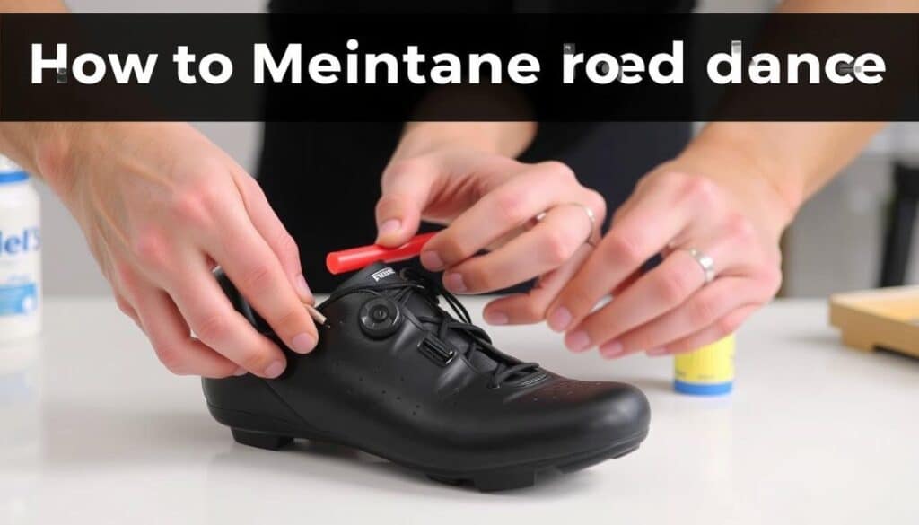 Proceso de limpieza y mantenimiento de unas zapatillas de ciclismo de carretera mostrando los pasos clave Proceso de limpieza y mantenimiento de unas zapatillas de ciclismo de carretera mostrando los pasos clave