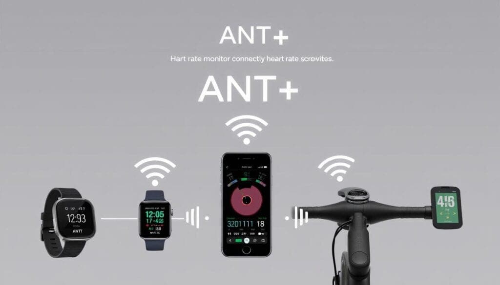 Tecnologia ANT en un pulsometro conectado a diferentes dispositivos deportivos