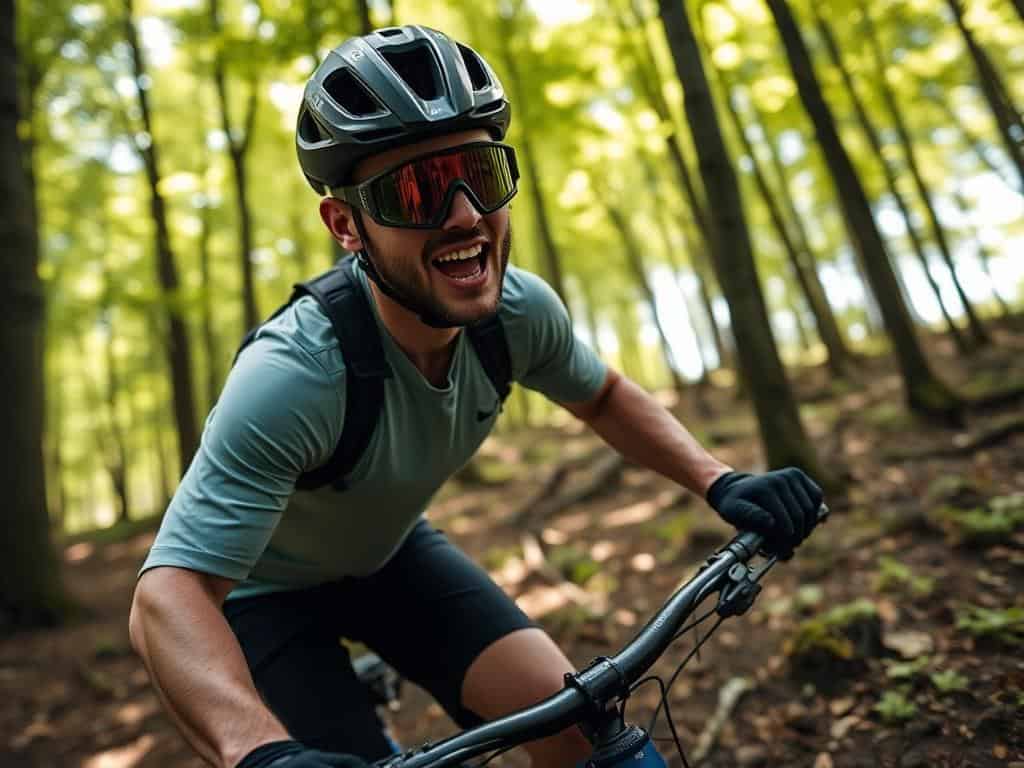 Ciclista de montaña usando gafas KOO Alibi Ciclista de montaña usando gafas KOO Alibi