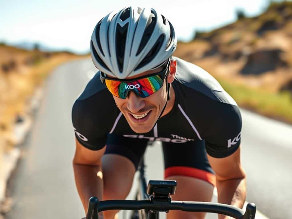 Ciclista de ruta usando gafas KOO Demos Ciclista de ruta usando gafas KOO Demos