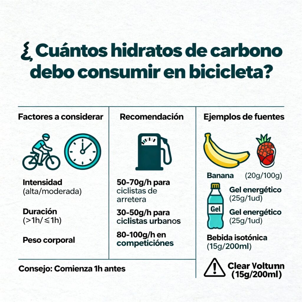 ¿Cuantos hidratos de carbono debo consumir en bicicleta?