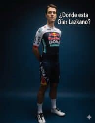 Oier Lazkano con equipo de ciclismo profesional Red Bull BORA hansgrohe en uniforme de carrera.