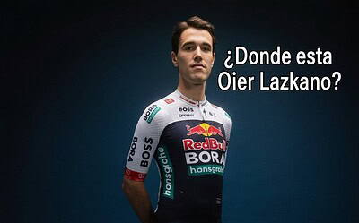 Oier Lazkano con equipo de ciclismo profesional Red Bull BORA hansgrohe en uniforme de carrera.