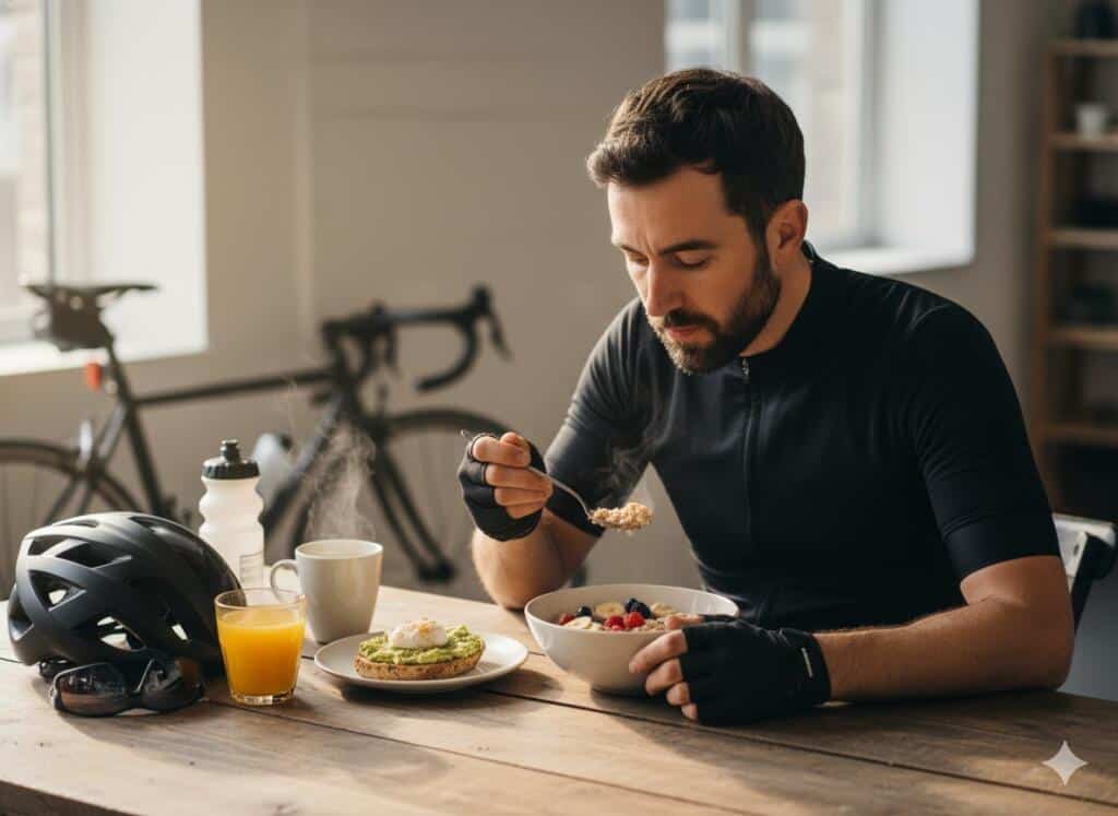 El desayuno ciclista antes de la salida