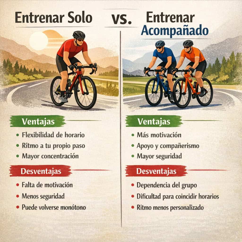 Ventajas y desventajas de entrenar solo y acompañado en bici