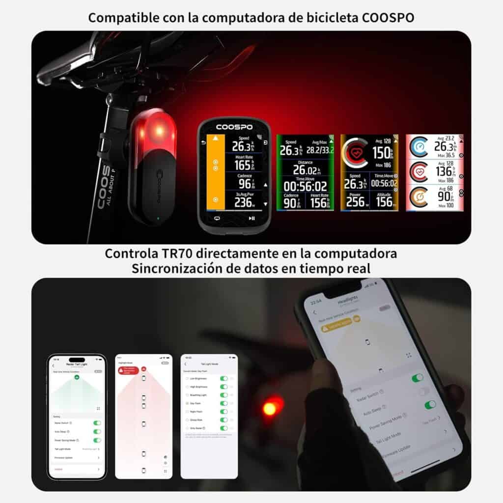 Radar con luz trasera COOSPO TR70