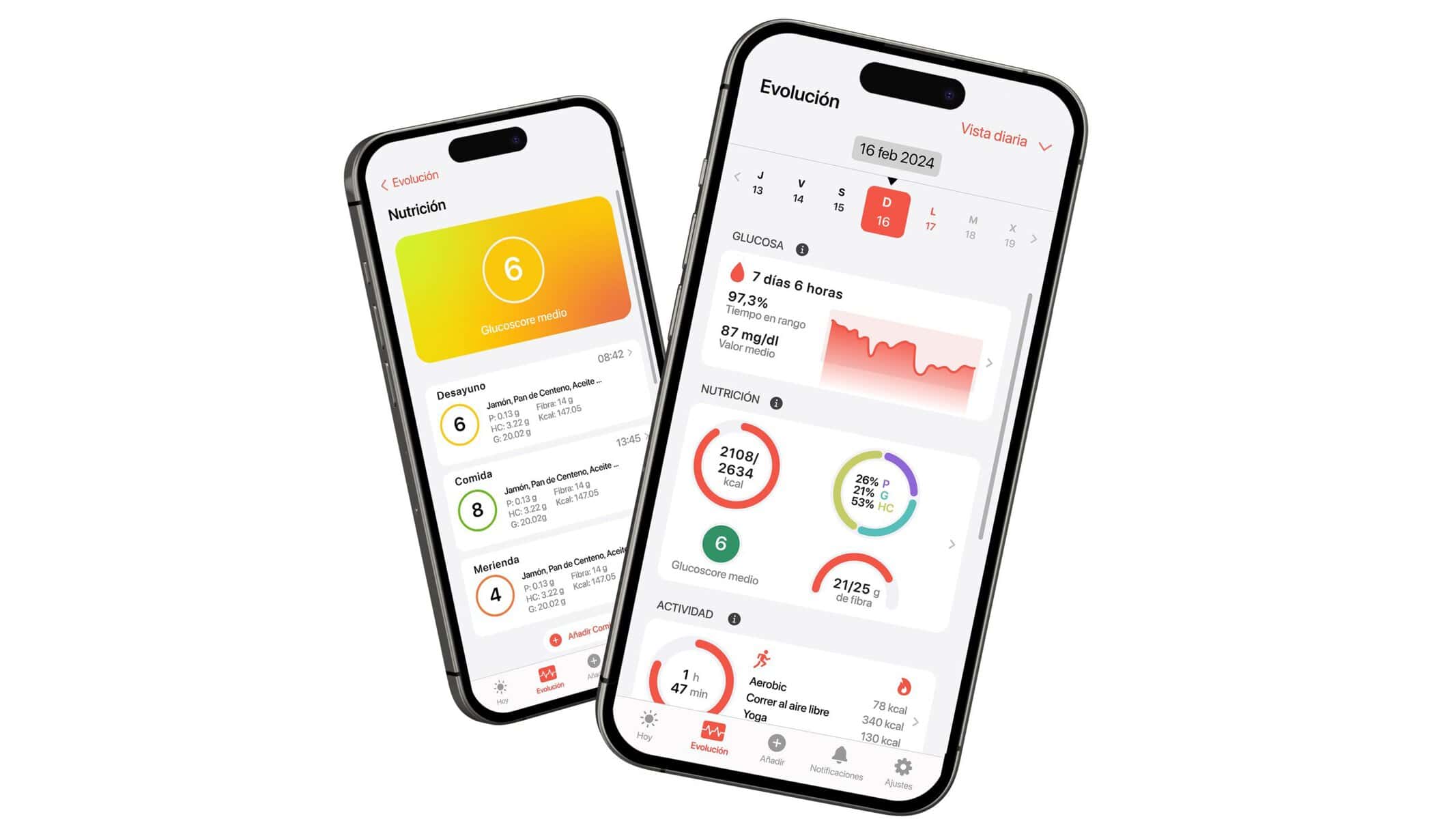 App Glucovibes en smartphone mostrando el panel de control metabólico