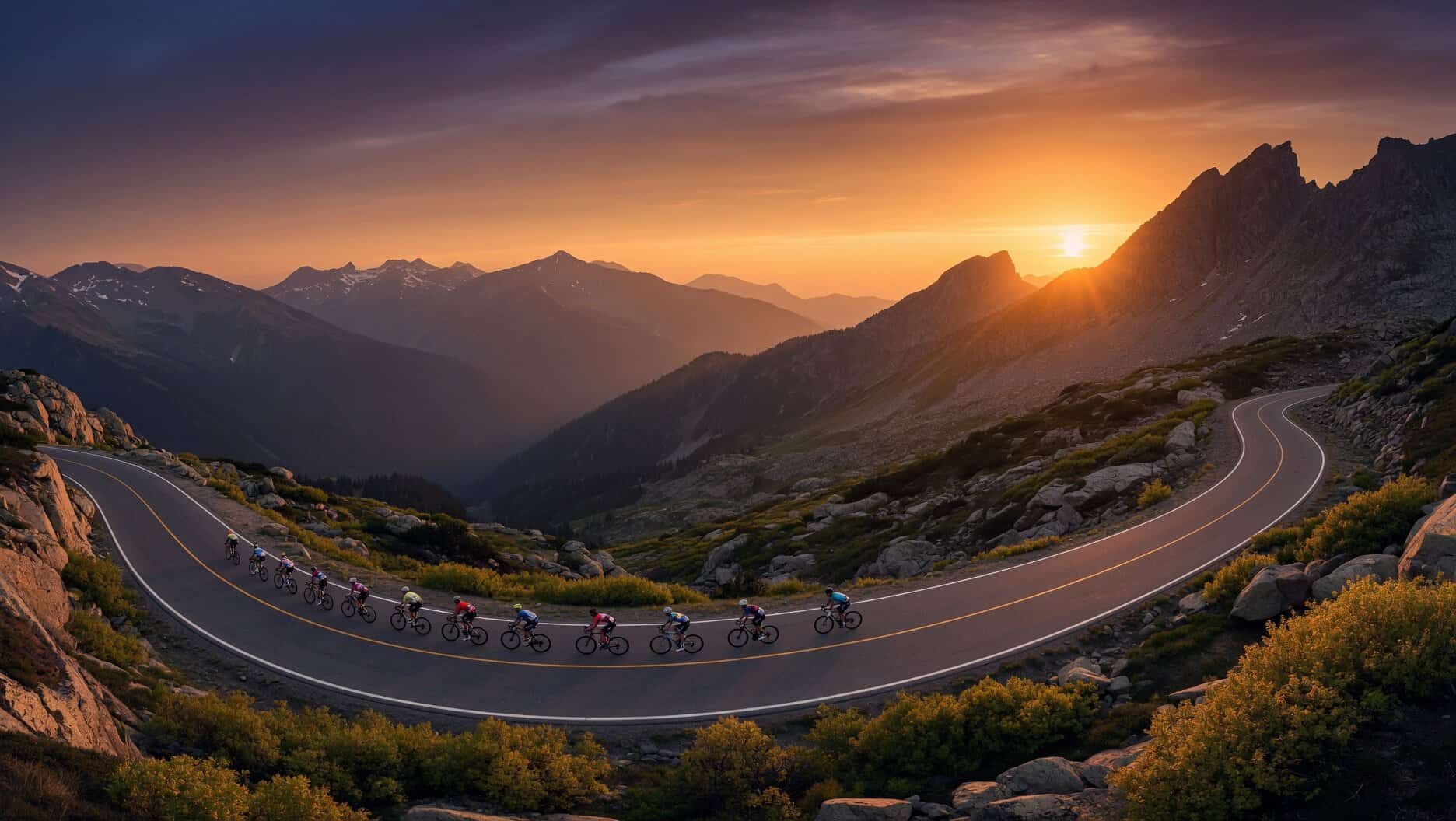 Ciclista aficionado preparando una Gran Fondo en carretera de montaña