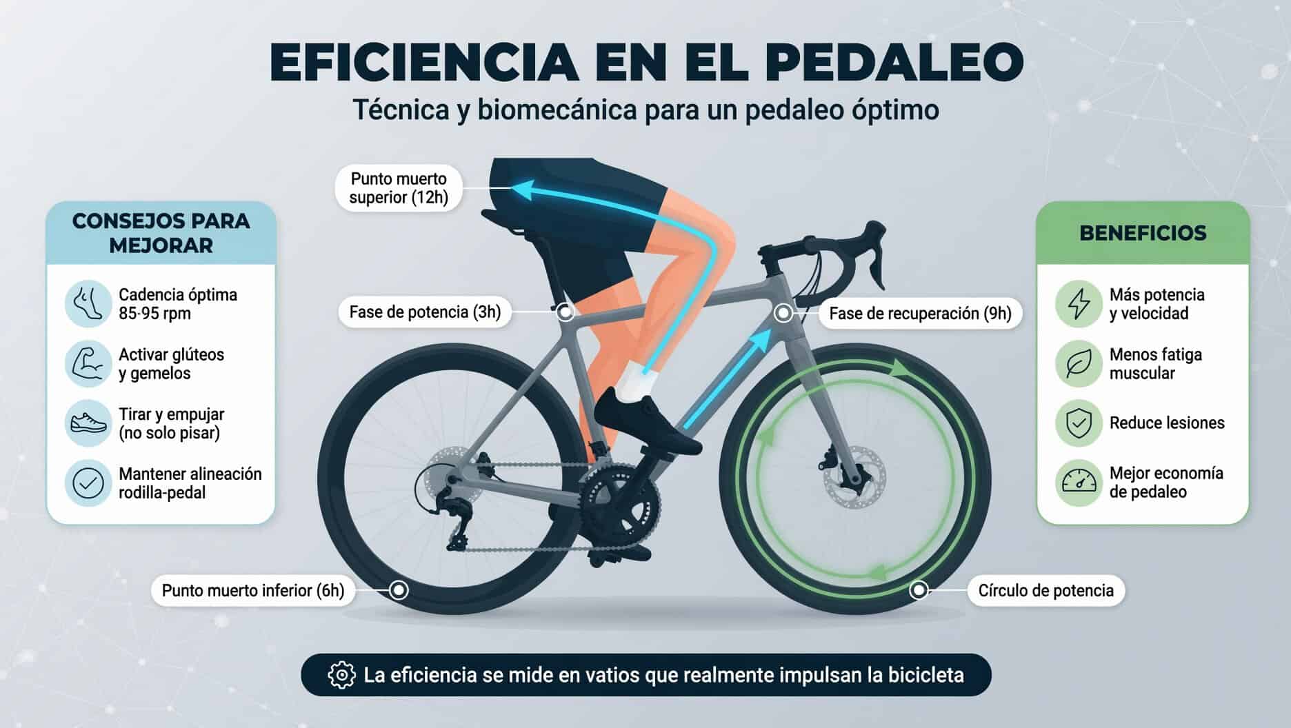 Eficiencia en el pedaleo: cómo pedalear mejor en ciclismo Eficiencia en el pedaleo ciclismo: técnica y biomecánica del ciclista