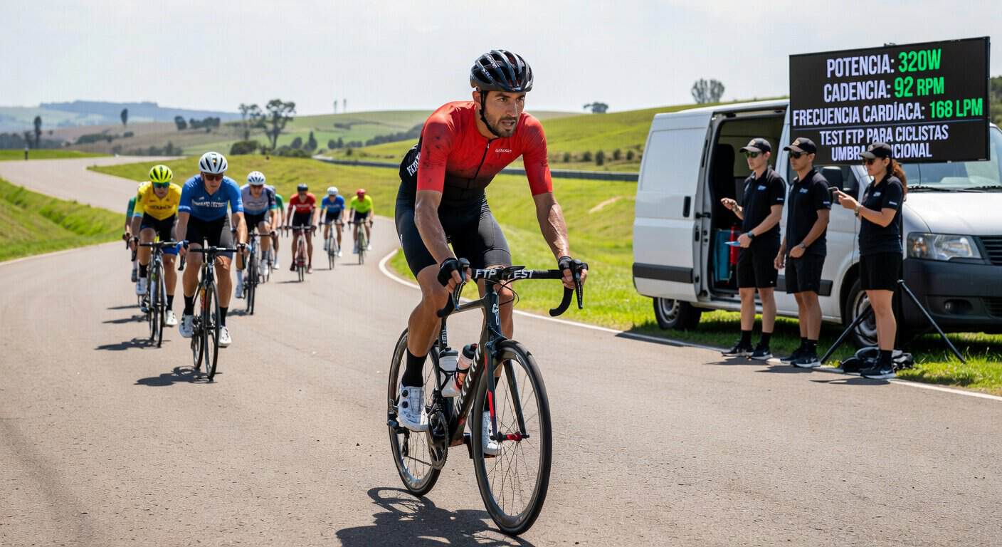 Ciclista realizando el test FTP sobre rodillo inteligente
