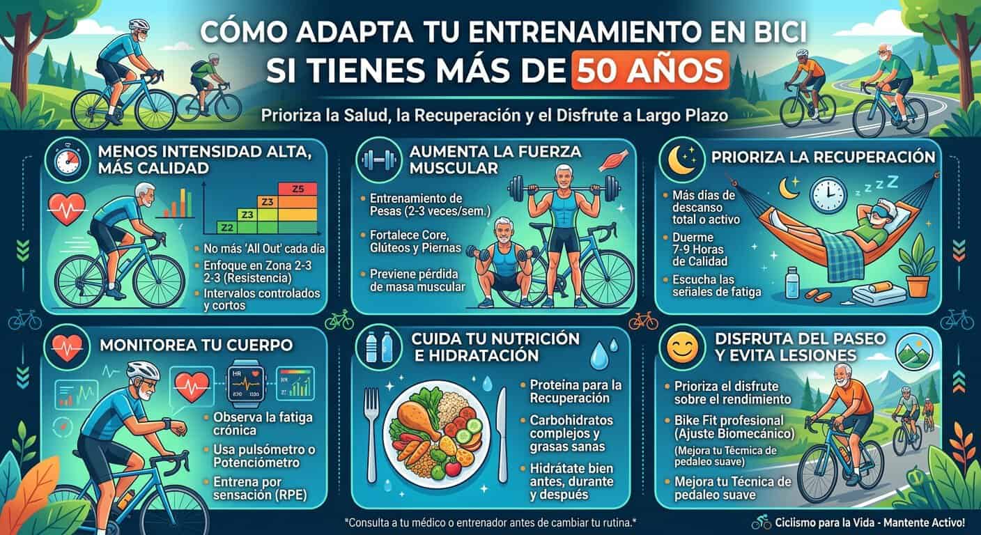 Nutrición y recuperación para ciclistas mayores de 50 — proteínas, carbohidratos e hidratación