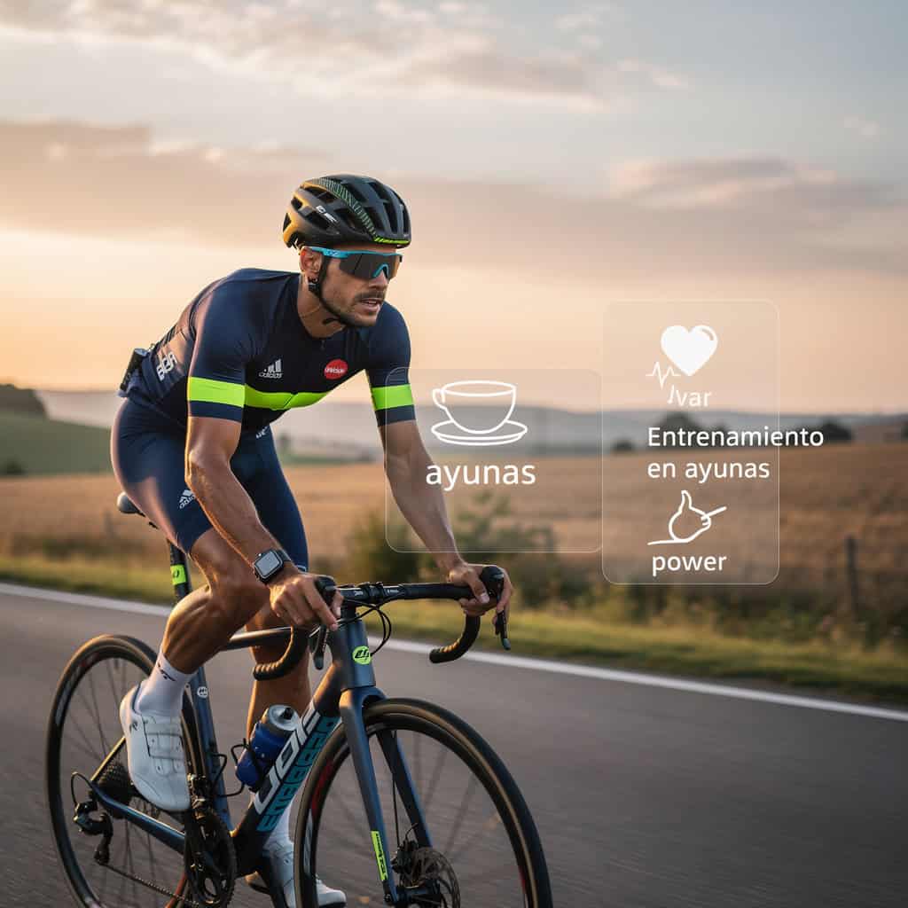 Ciclista entrenando en ayunas por la mañana en carretera