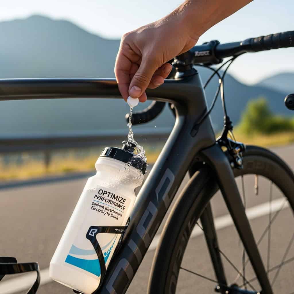 Ciclista optimizando su rendimiento con bicarbonato de sodio