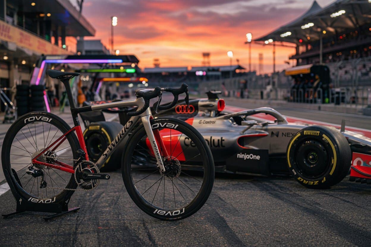 Bicicleta oficial Specialized del Audi Revolut F1 Team vista lateral, temporada 2026