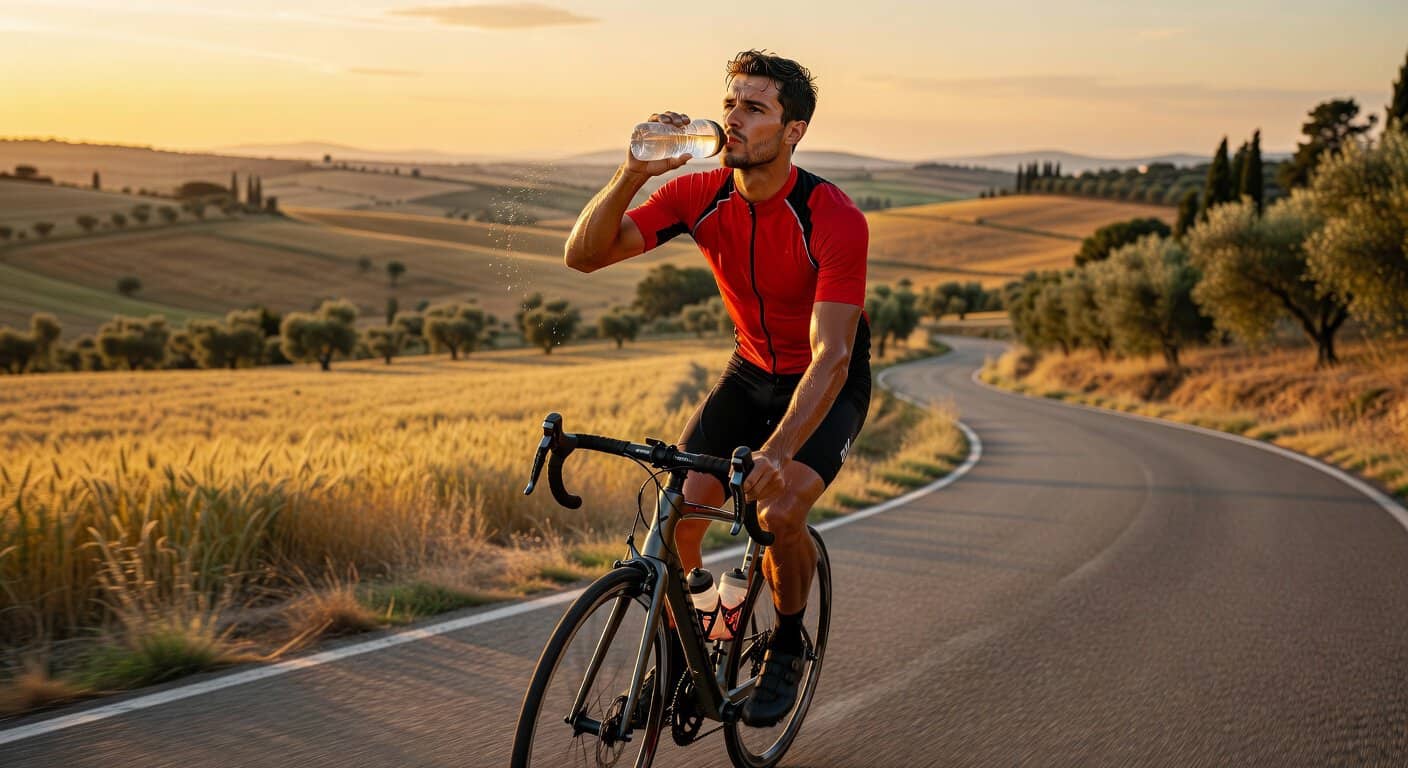 Ciclista bebiendo agua en bici durante una ruta