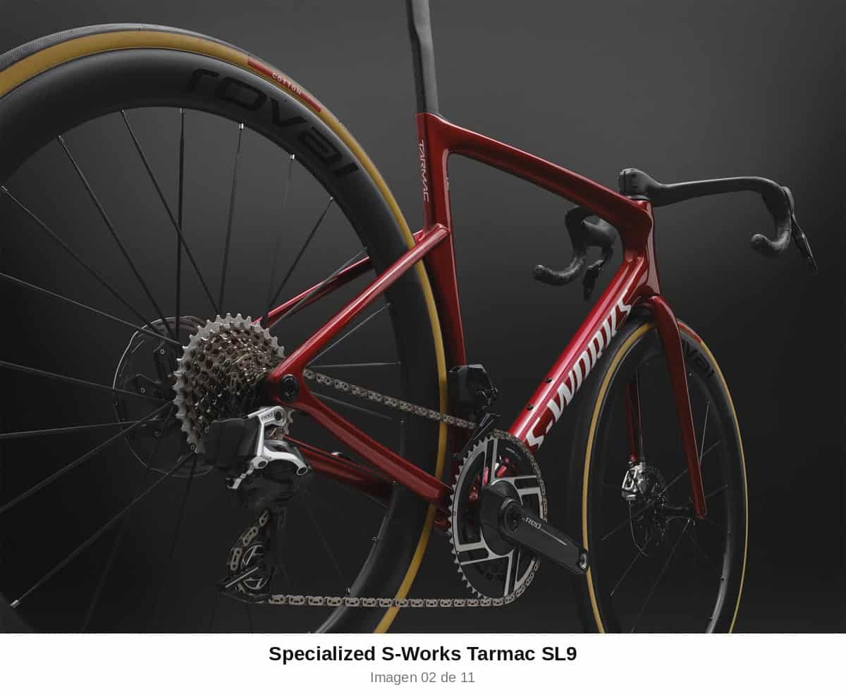 Detalle de la transmisión SRAM RED AXS y el cuadro trasero de la Specialized S-Works Tarmac SL9