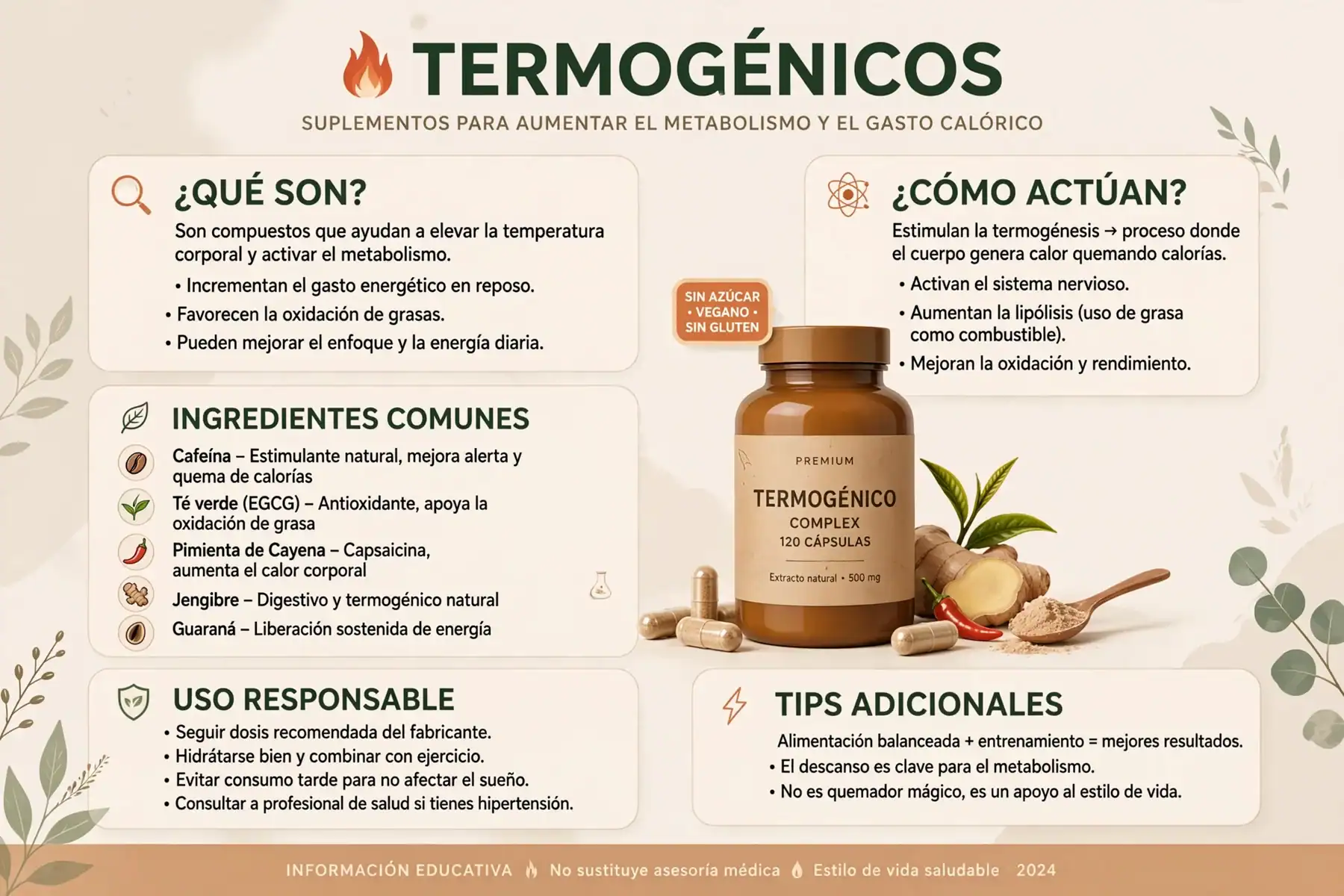Suplementos termogénicos y cafeína para ciclismo - cápsulas y polvo en mesa con bicicleta