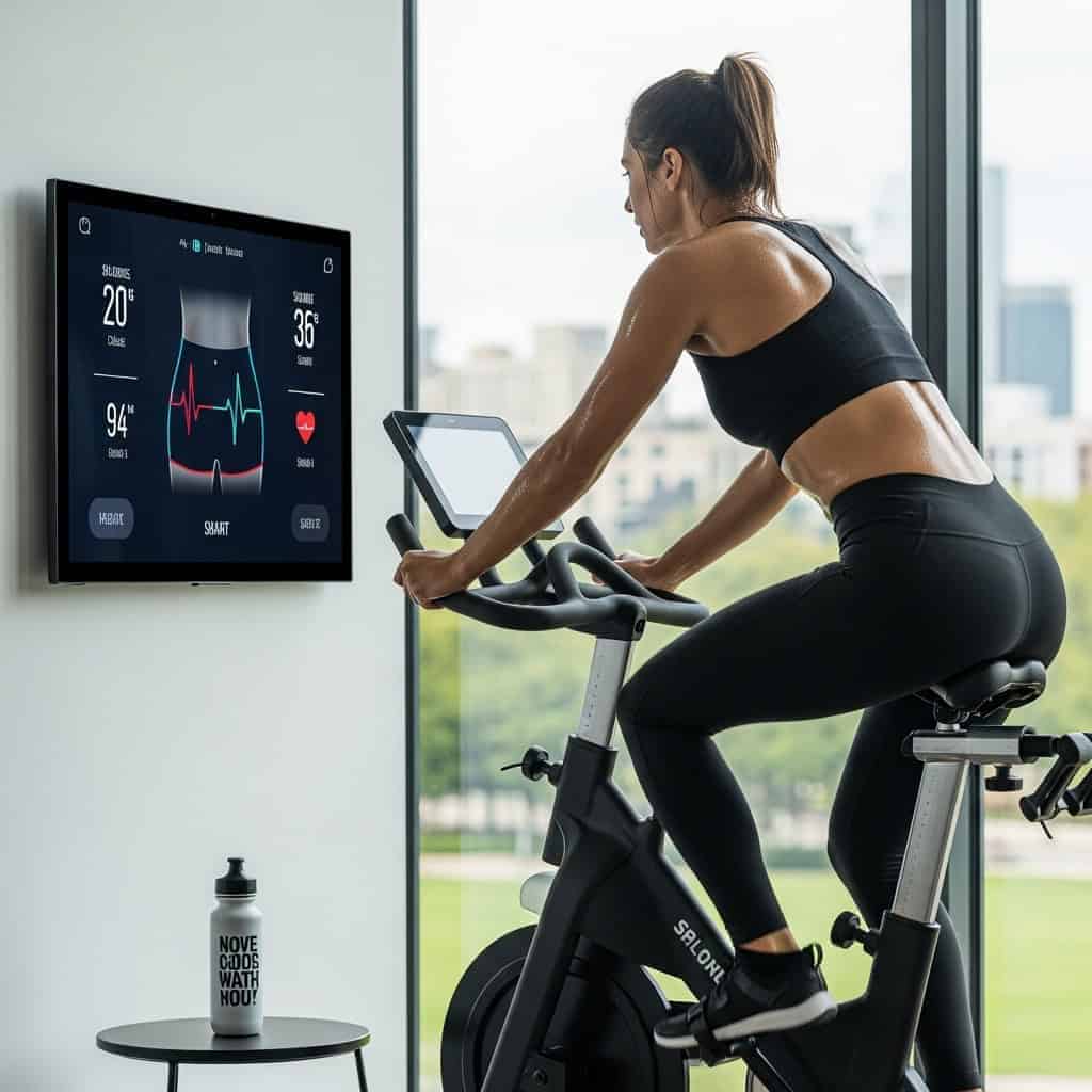 Ciclista entrenando para quemar grasa abdominal con intervalos HIIT