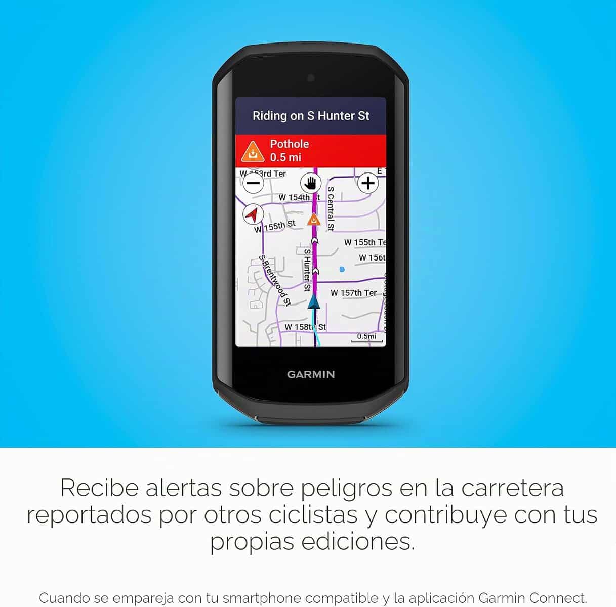 Detalle de la pantalla del Garmin Edge 1050 con mapa de navegación