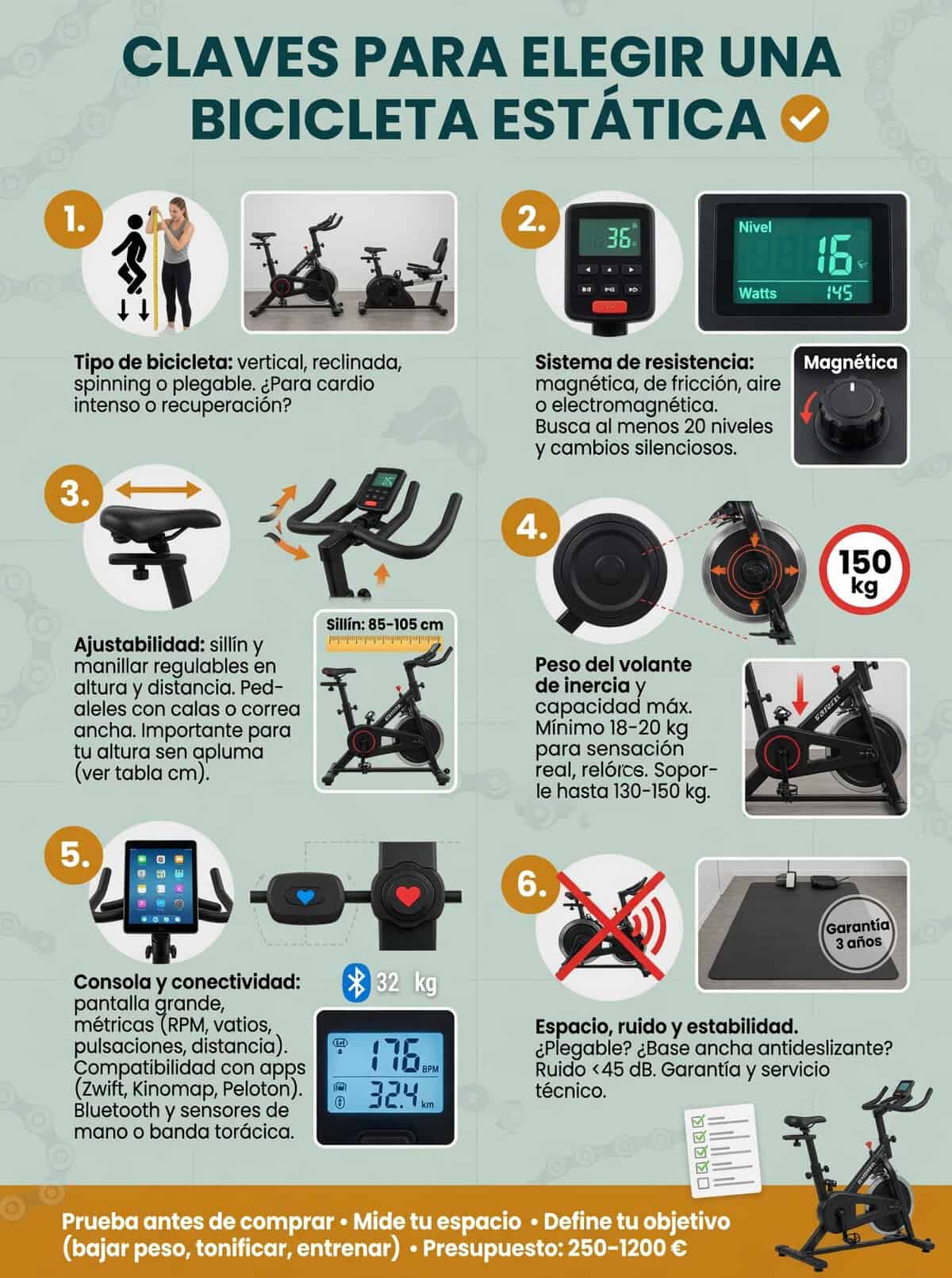 Ajuste de sillín y manillar en bicicleta estática para una postura ergonómica correcta