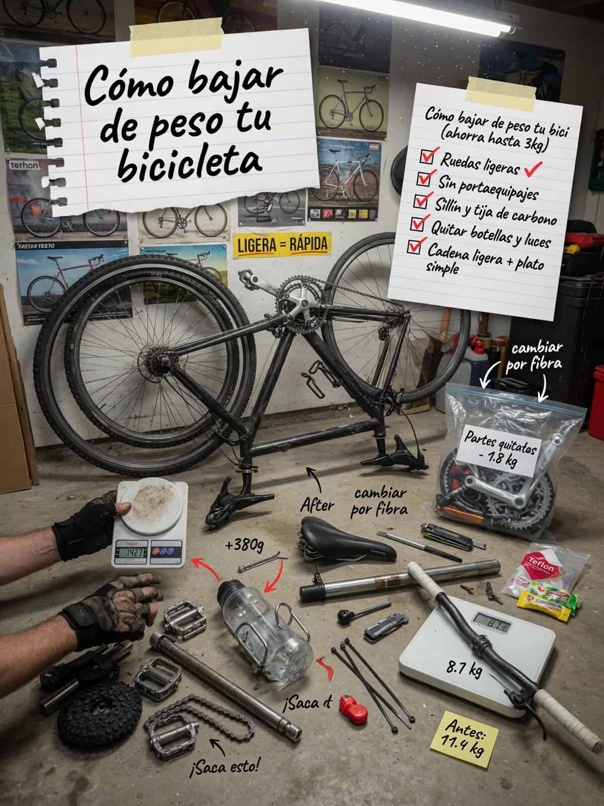 Componentes ligeros de carbono para aligerar bicicleta de carretera