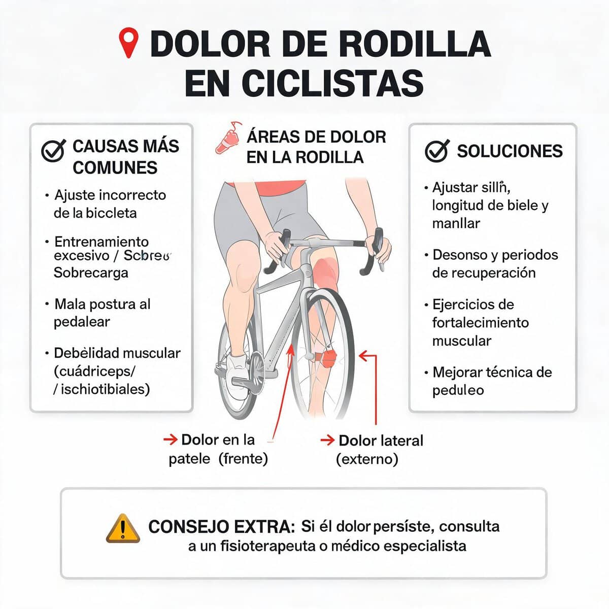 Estudio biomecánico ciclista — ajuste de sillín y calas para prevenir dolor de rodilla