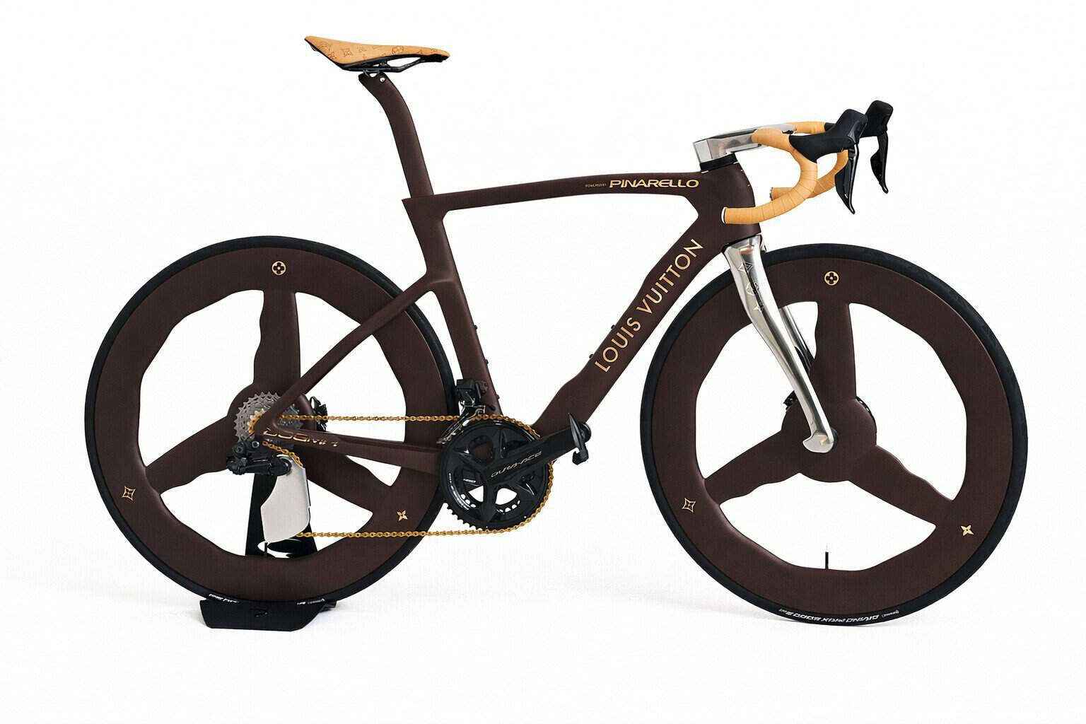 Detalle del monograma Louis Vuitton en la Pinarello Dogma F