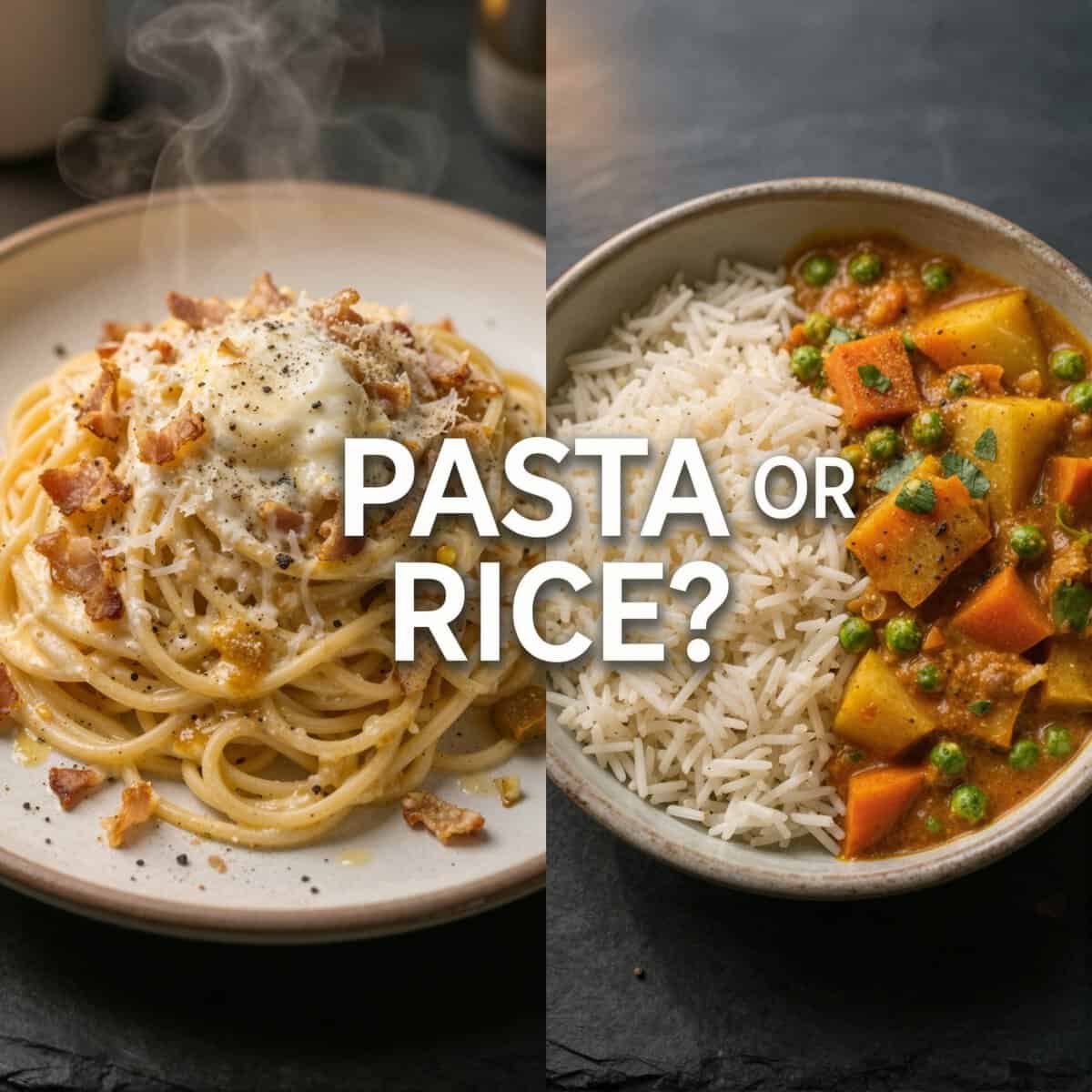 Pasta o arroz para ciclistas: plato de pasta y cuenco de arroz sobre mesa deportiva