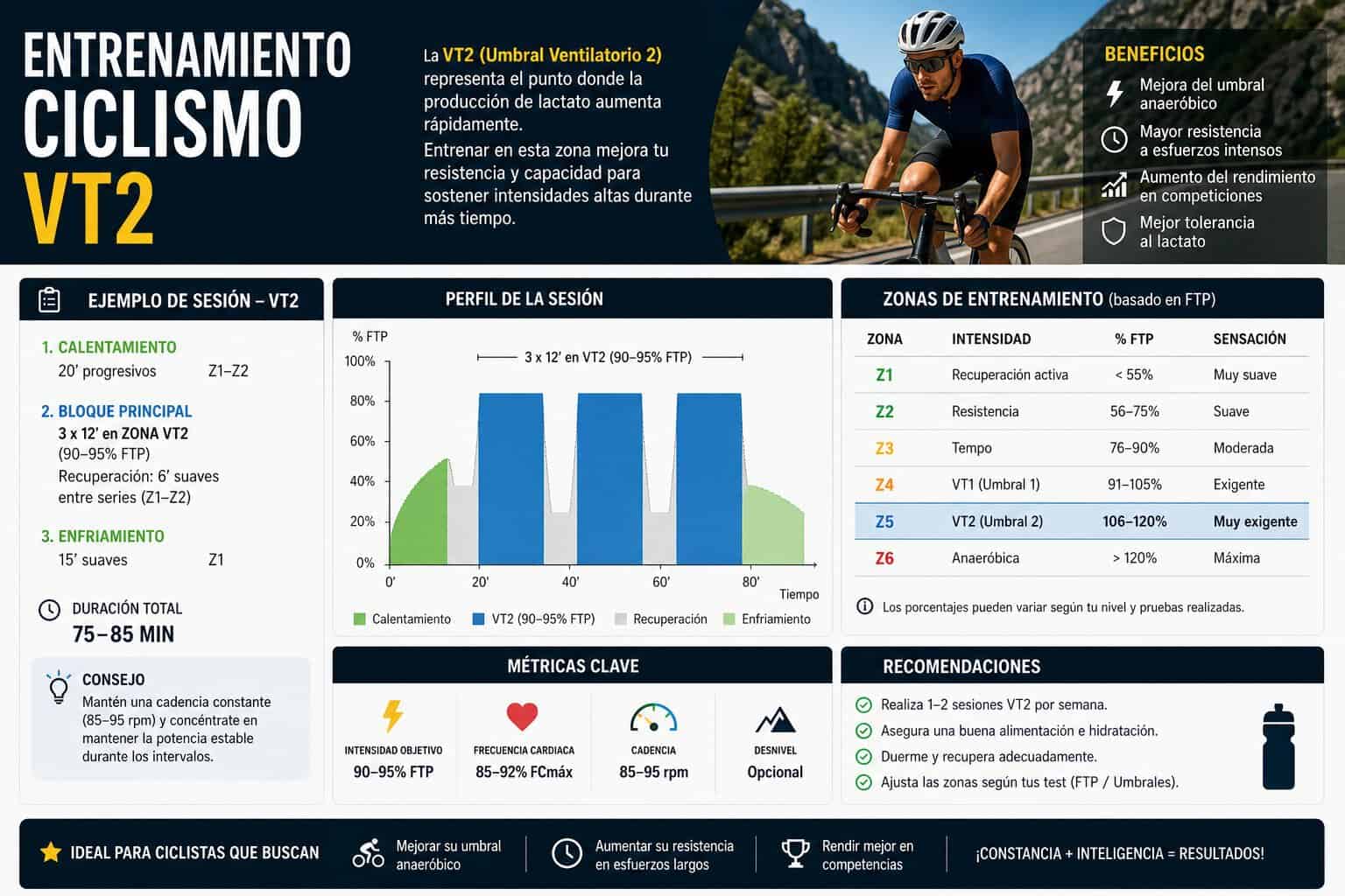 Ciclista haciendo intervalos de umbral en una subida
