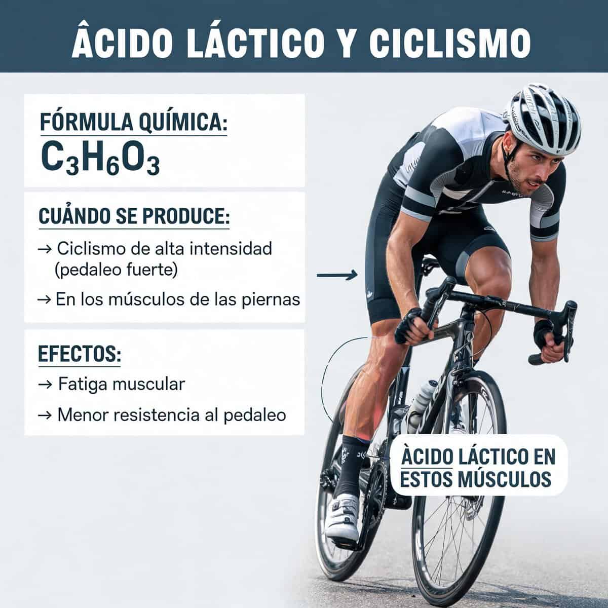 Ciclista esforzándose en una subida, donde el lactato actúa como combustible muscular