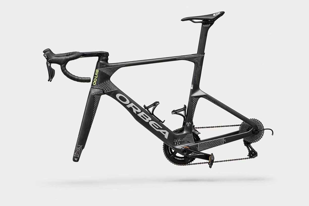 Prototipo nueva Orbea Orca Aero 2027 en carrera: detalle del cuadro y zona trasera