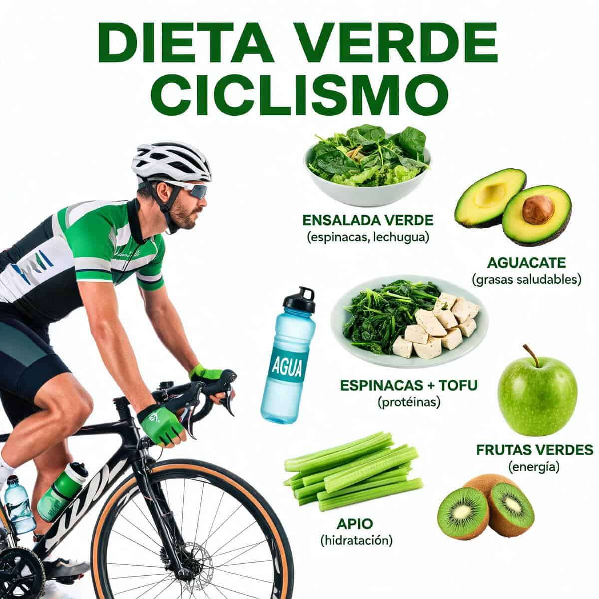 Selección de frutas, verduras y legumbres recomendadas en la dieta verde para ciclistas